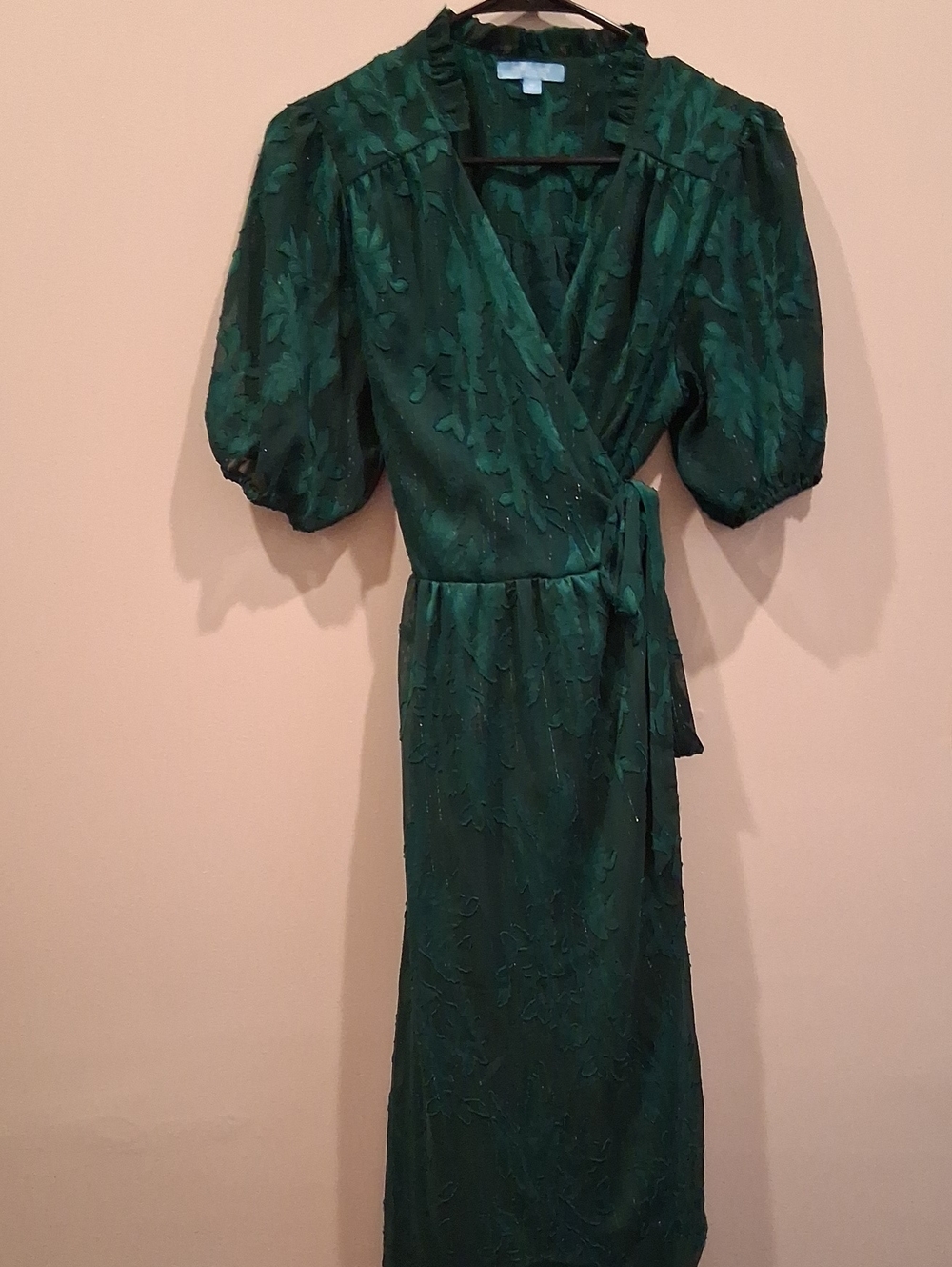 Draper James Dark Green Textured Wrap Midi Dress